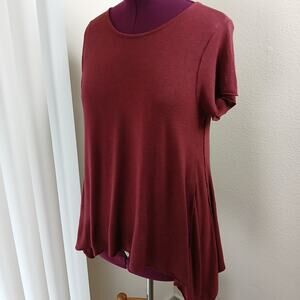 Mossimo Cap Sleeve High-Low Hemline Tunic Tee XXL burgundy red asymmetric top